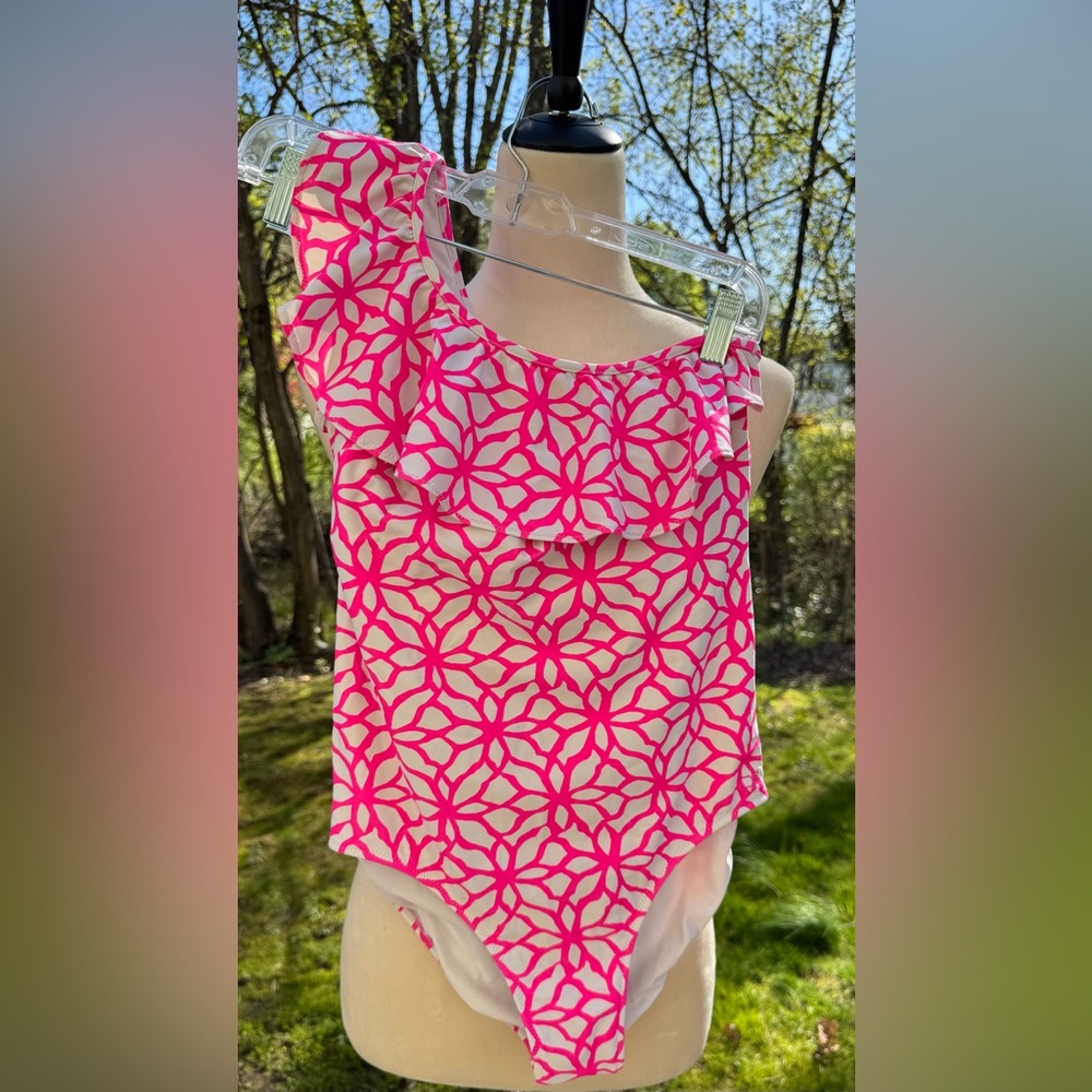 Vineyard Vines One Piece One Shoulder Ruffle Swimsuit Hot Pink Size XS NWOT